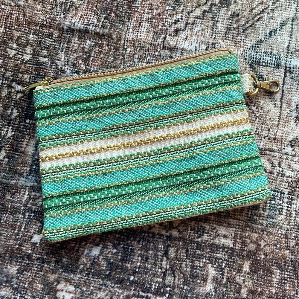 Reversible Beaded Lemon & Watermelon Woven Clutch | Straw Zip Pouch - Picture 2 of 5